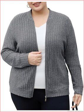 Plus Size Zip Up Cardigan Oversized Sweater Jacket with Pockets XL-5XL